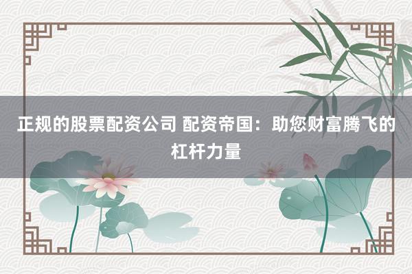 正规的股票配资公司 配资帝国：助您财富腾飞的杠杆力量