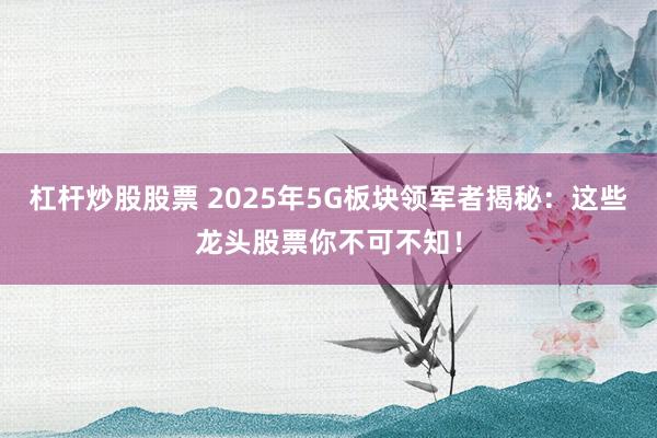 杠杆炒股股票 2025年5G板块领军者揭秘：这些龙头股票你不可不知！