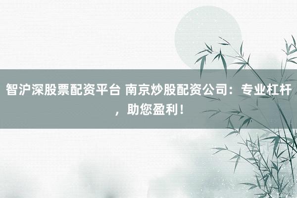 智沪深股票配资平台 南京炒股配资公司：专业杠杆，助您盈利！