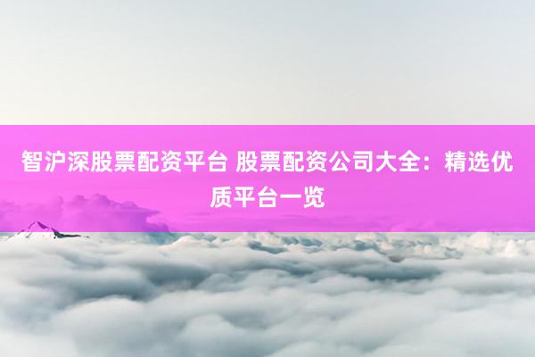 智沪深股票配资平台 股票配资公司大全：精选优质平台一览