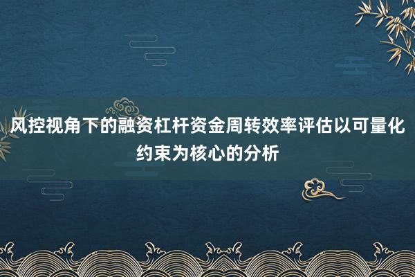 风控视角下的融资杠杆资金周转效率评估以可量化约束为核心的分析