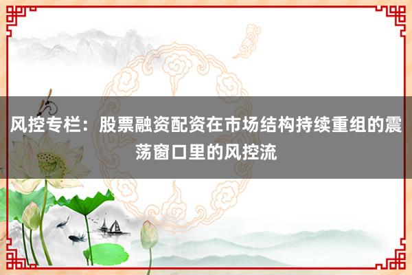 风控专栏：股票融资配资在市场结构持续重组的震荡窗口里的风控流