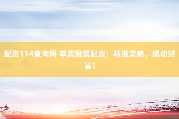 配资114查询网 单票股票配资：精准策略，撬动财富！