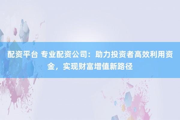 配资平台 专业配资公司：助力投资者高效利用资金，实现财富增值新路径